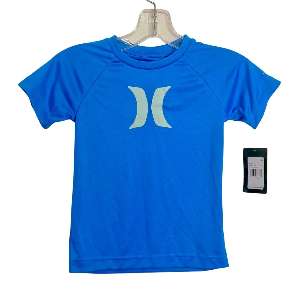 NWT Hurley Boys Blue UPF 50+ Short Sleeve Rash Guard Swim Shirt Size 4T